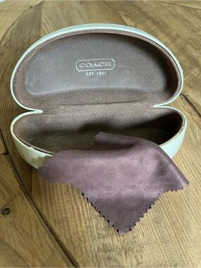 Coach Cream Eyewear Case with Brown Interior and Mauve Cloth